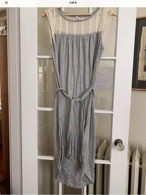 GAP Grey Maxi Dress with Cream Crochet Yoke